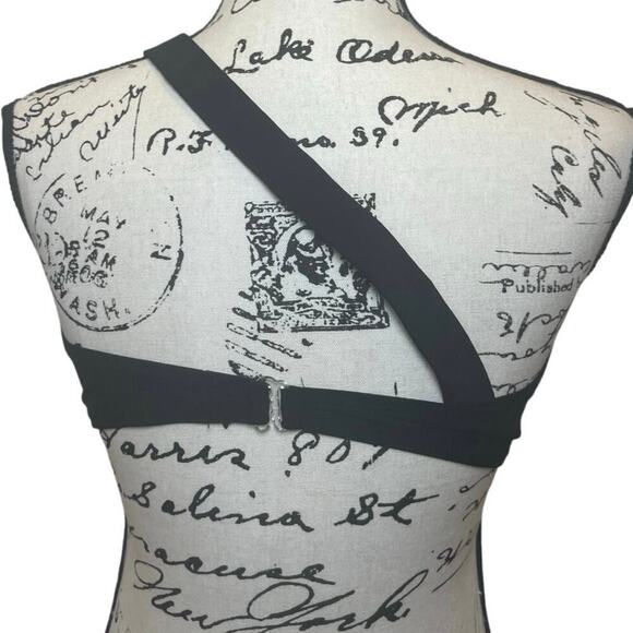 Y2K APOSTROPHE BIKINI TOP BRALETTE CRISSCROSS STRAP SZ L BLACK /PADDINGS BEACHY - Picture 4 of 16